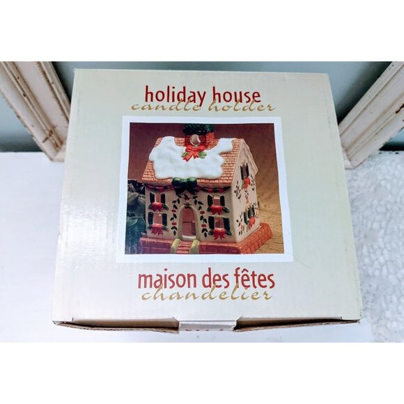 Ceramic Christmas House Candle Holder 7" x 5" Christmas Village w Original Box - Picture 7 of 8